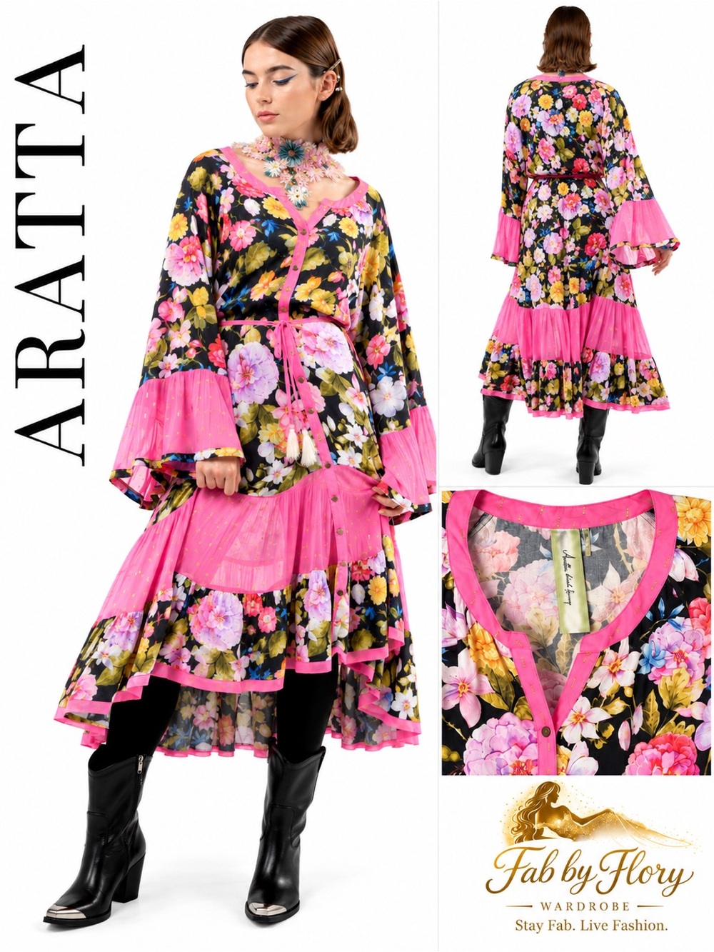 Aratta Flower Bomb Floral Maxi Dress Black Multi Size S NWT 🌺